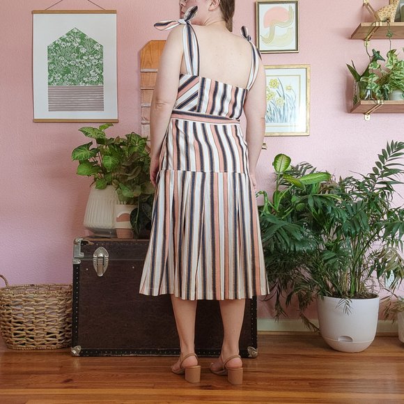 Gianni Bini Striped Button Down Cut Out Midi Dress Size L Like New - Picture 4 of 16